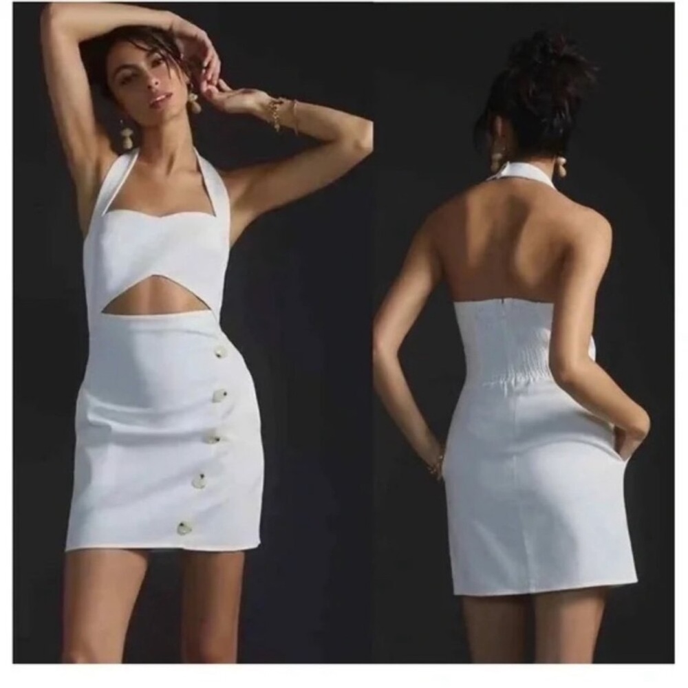 Anthropologie Mare Mare White Halter Mini Dress XS Bridal Resort Coastal